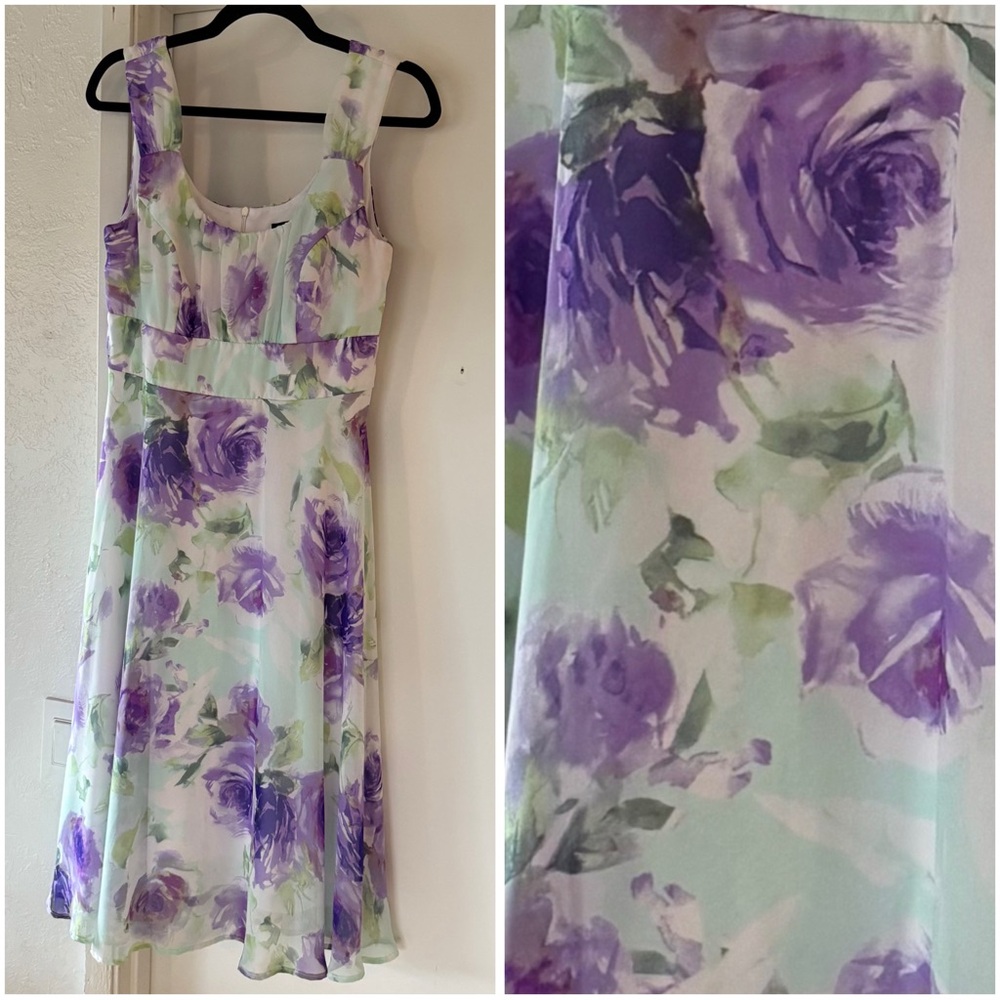 NWOT Connected Apparel Purple White Floral Midi Sundress Sleeveless size 10 - Picture 2 of 10